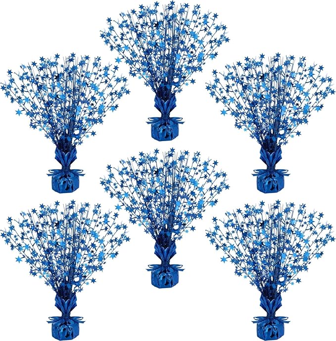 Crowye 6 Pcs Metallic Foil Spray Centerpiece Party Star Decoration Table Decor for Birthday Wedding Graduation Bachelorette Spring Party Holiday(Blue,Small Star)