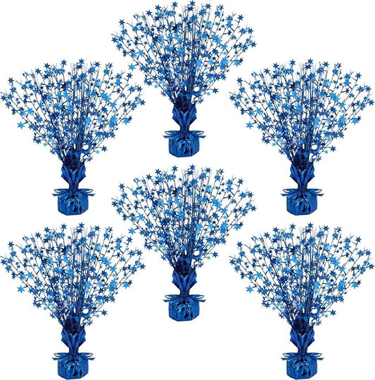 Crowye 6 Pcs Metallic Foil Spray Centerpiece Party Star Decoration Table Decor for Birthday Wedding Graduation Bachelorette Spring Party Holiday(Blue,Small Star)