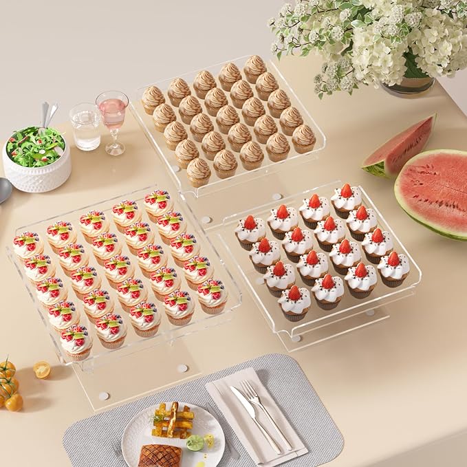 3 Pieces Acrylic Cupcakes Stand – 12 Inch Dessert Table Display Set Wedding & Event Display for Macarons, Pastries – Commercial-Grade Buffet Riser (Holds 54+ Cupcakes)