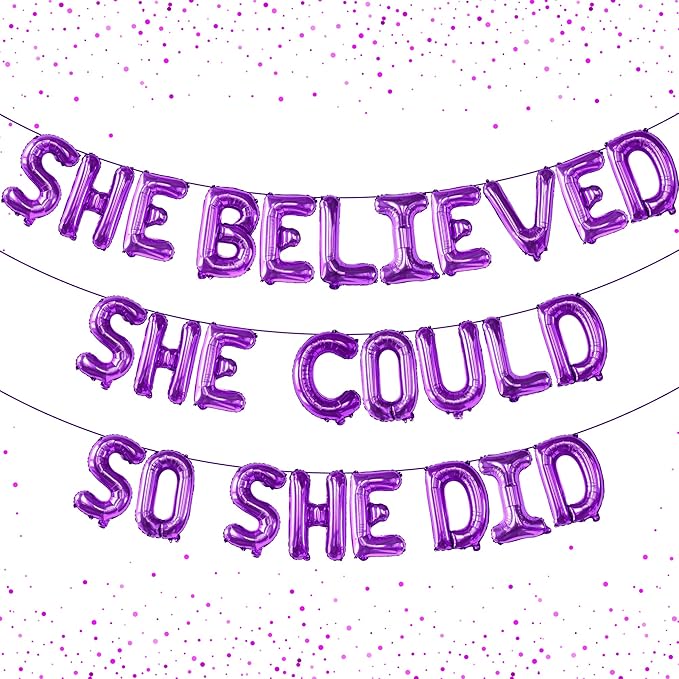 Purple She Believed She Could So She Did Balloons - 16 Inch, Congrats Balloon for Congratulations Decorations, Graduation Balloon for Graduation Decorations 2026, Congrats Grad Decorations - KatchOn
