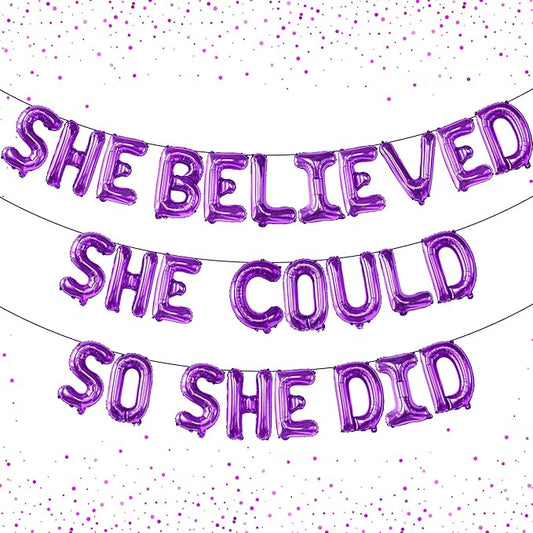Purple She Believed She Could So She Did Balloons - 16 Inch, Congrats Balloon for Congratulations Decorations, Graduation Balloon for Graduation Decorations 2026, Congrats Grad Decorations - KatchOn