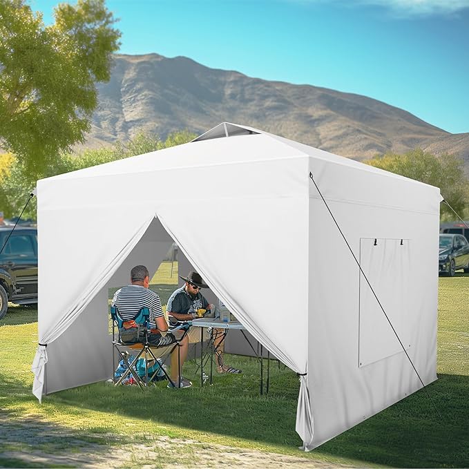 MFSTUDIO 10x10 Pop Up Canopy Tent with Removable Sidewalls, Outdoor Enclosed Instant Portable Shelter with Breathable Mesh Windows, One Person Setup, White