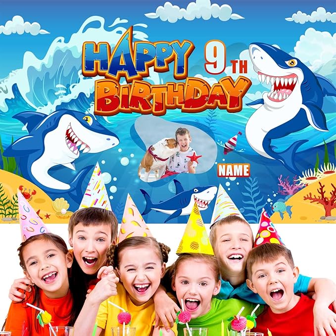 Custom Under the Sea Party Decorations Supplies,Personalization Shark Birthday Party Decorations,Shark Birthday Decorations Banner for kids