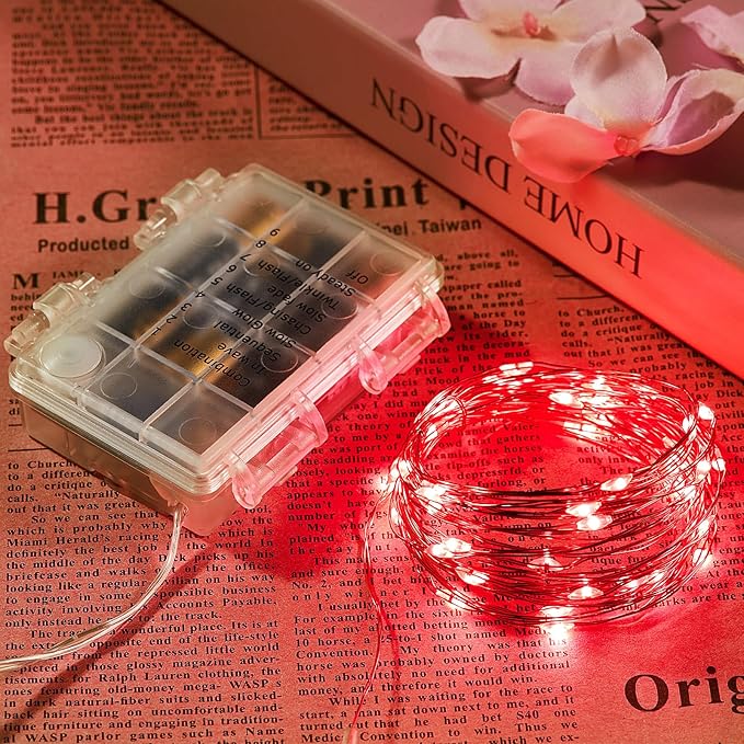 Ariceleo 4 Pack 16.4 Ft. Battery Operated Outdoor String Lights with Remote & Timer, LED Red Fairy Lights, Waterproof Twinkle Lights for Bedroom, Dorm, Mason Jar, Wedding, Party, Christmas
