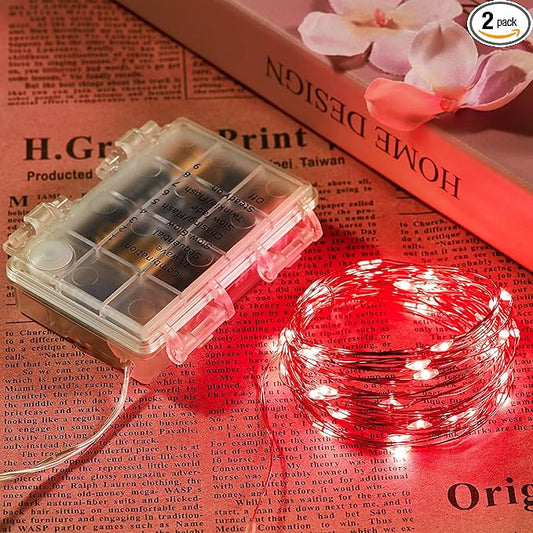Ariceleo 2 Pack 65.6 Ft. Battery Operated Outdoor String Lights with Remote & Timer, LED Red Fairy Lights, Waterproof Twinkle Lights for Bedroom, Dorm, Mason Jar, Wedding, Party, Christmas