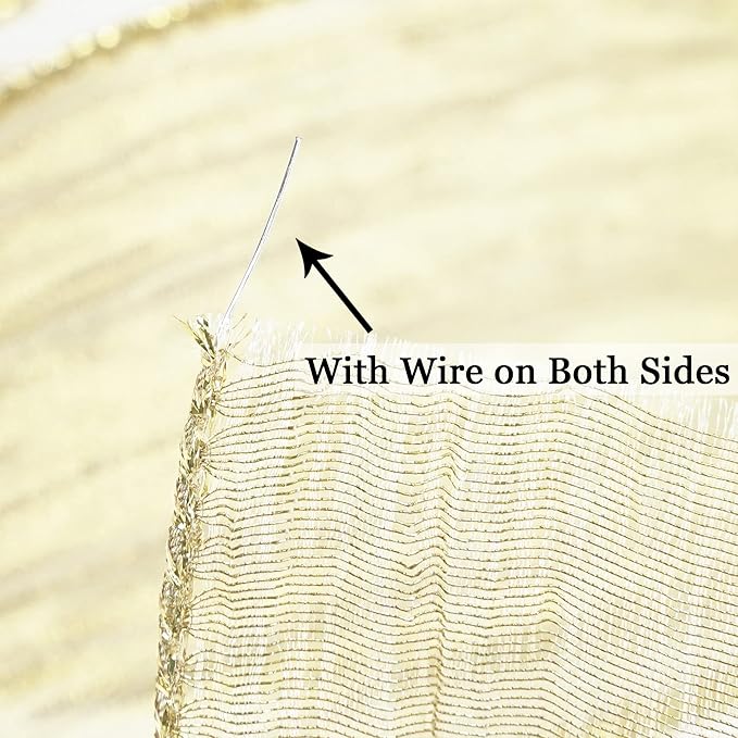HUIHUANG Gold Wired Ribbon Crinkle Wire Edge Ribbon 2-1/2 inch Wavy Metallic Wired Ribbon for Gift Wrapping Basket Wreaths Bows Making Home Event Decor DIY Crafts Christmas Tree Top Bows -10 Yards