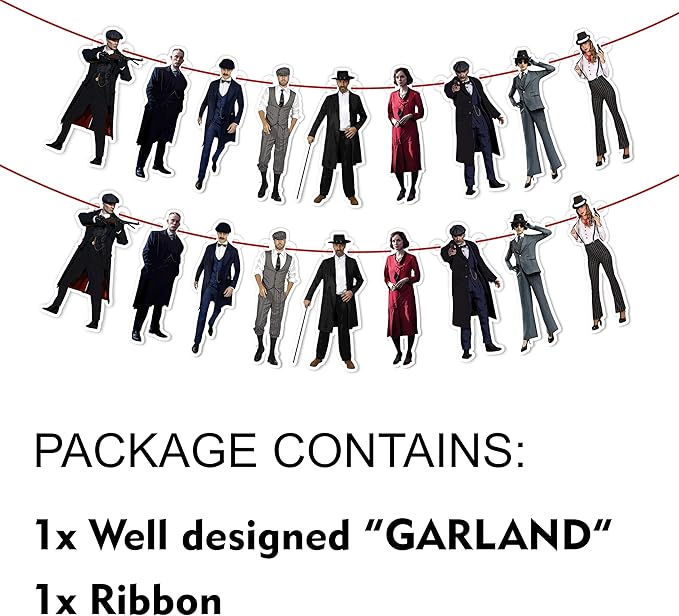 Peaky Blindrs Garland Decoration – Themed Party Banner for Birthday Celebrations, Decorative Garland for Dessert Tables, Room Décor, Photo Displays, Fan Events, and Special Occasions