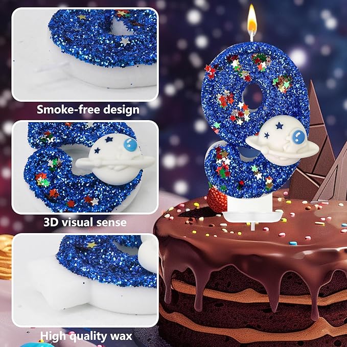 HXOUSE Spaceship Number 9 Birthday Candles - Outer Space Universe Birthday Candles for Cake, 9 Candle Topper for Anniversary Celebrations, Astronaut Rocket Party Decorations for Boys