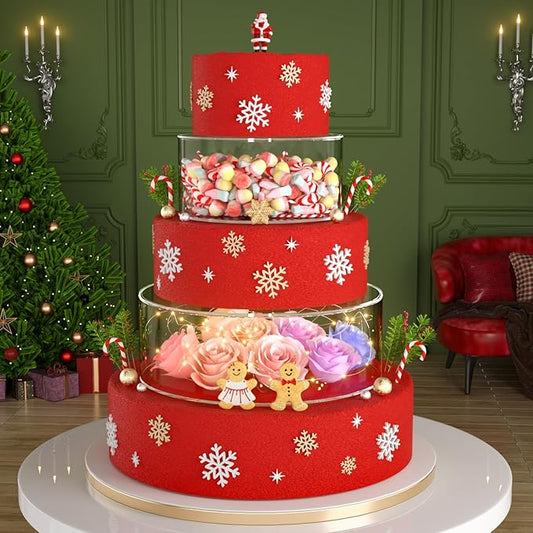 NPPLUS 2PCS Acrylic Fillable Cake Stand Cake Riser Cake Tier, Round Cylinder Display Riser Display Box, Decorative Centerpiece for Wedding Birthday Party (12" Dx4 H inch, 8" Dx4 H inch)