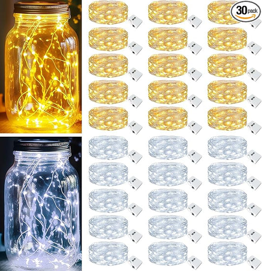 kolpop 30 Pack LED Fairy Lights Battery Operated, 7FT 20 LED Mini Twinkle String Lights Battery Powered Waterproof for Christmas Mason Jars Party (Cool&Warm)