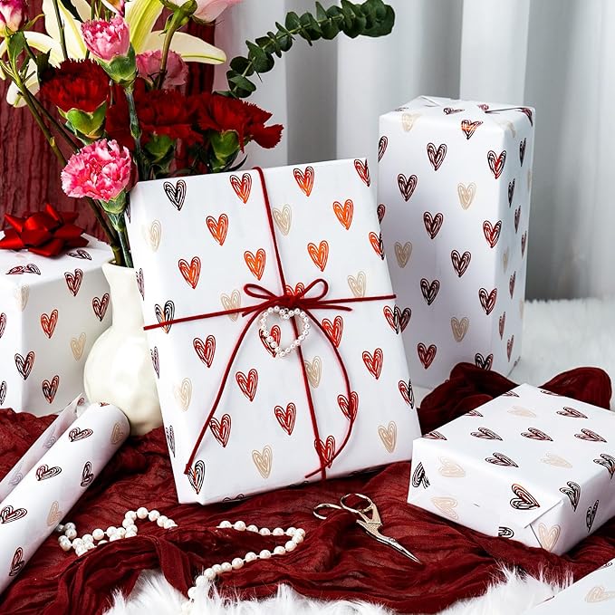 MAYPLUSS Wedding Wrapping Paper, Valentine's Heart Wrapping Paper, Red Foil Heart Design Girl Birthday Gift Wrap Present Paper for Valentine’s Day, Anniversary, Bridal Shower (17 Inch X 33 Feet)