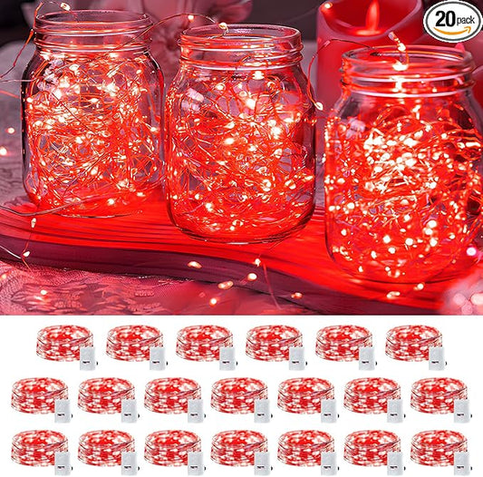 20 Pack LED Fairy Lights Battery Operated,3 Features Blinking Slowly Blinking & just on 7FT 20 LED Waterproof Mini Twinkle String Lights for Wedding Party Christmas Decorations,red