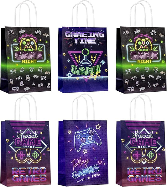 JALEBRO 24PCS Video Game Party Favors Gift Bags Bulk with Handle, Paper Snack Treat Goodie Bag for Video Game Theme Games Goody Bags Birthday Party Decorations Supplies 8"x5.9"x3.1" (video game)