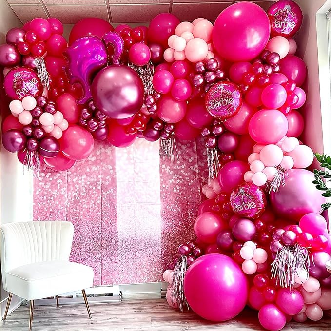 COKAOBE Pink Balloons Garlands Arch Kit, 124pcs Hot Pink Pastel Pink Metallic Magenta Latex Balloons for Wedding Engagement Princess Theme Birthday Bridal Shower Baby Shower Party Decorations
