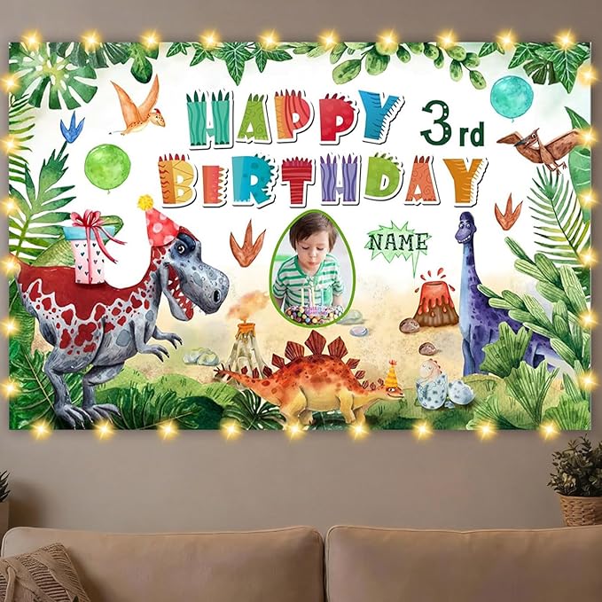 Custom Dinosaur Birthday Party Supplies,Personalization Dinosaur Decorations Banner for Birthday Party
