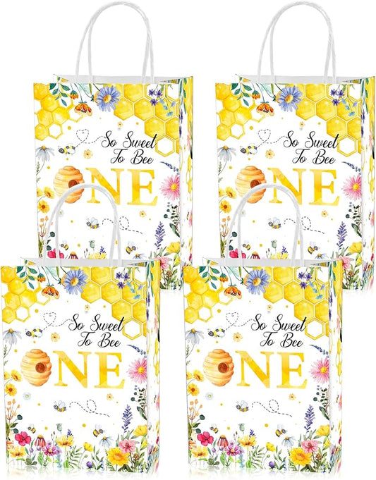 Roselush 16 Pcs So Sweet To Bee One 1st Birthday Goodie Bag,Honey Bee One 1st Birthday Gift Snacks Treat Candy Party Favors Bags for Kids First Bday Party Decorations Supplies