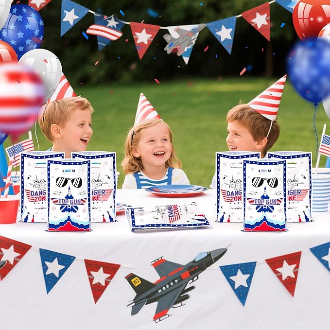 Andi Cppss Fighter Jet Party Favor Bags - 50PCS Fighter Jet Gift Bags for Airplane Birthday Party Supplies Airplane Plastic Goodie Candy Treat Bag with Handles for Kids Plane Theme Party Decorations