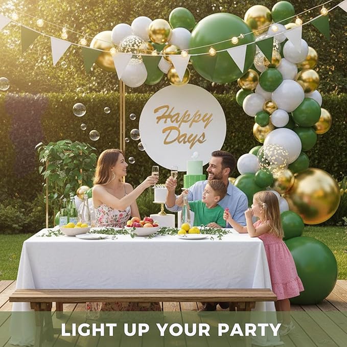 LovesTown 150 PCS Sage Green White Gold Balloons Different Size of 18 12 10 5 Inch, Gold Confetti Balloons with Ribbons for Boho Wedding Bridal Shower Safari Birthday Party Decorations