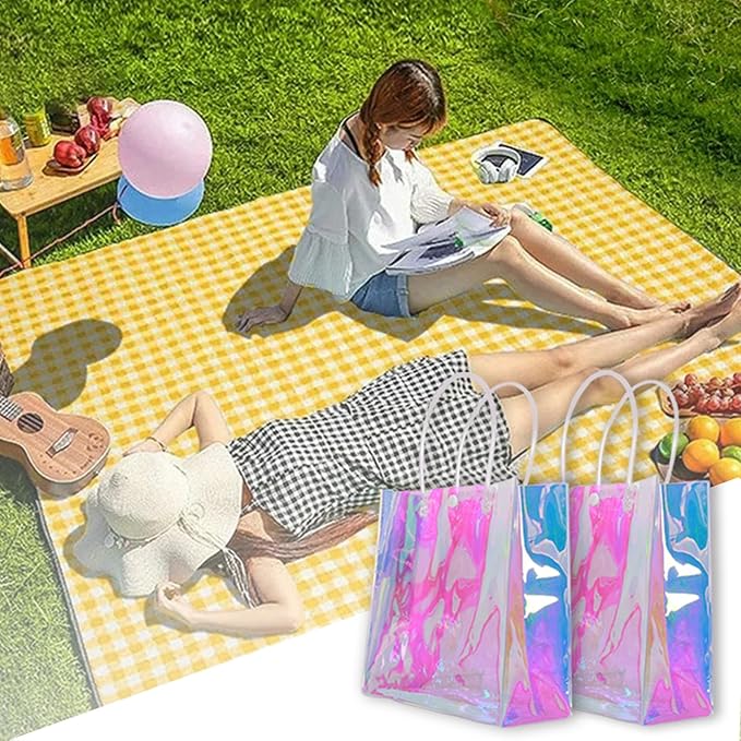 Naisidas 9PCS Holographic Small Gift Bag(7.9"x7.9"x3.1"), Reusable Iridescent Clear Gift Bags with Handles - Ideal As Bridesmaids, Birthday Gift Bags, Christmas Gift Bag, Party Favor Bags