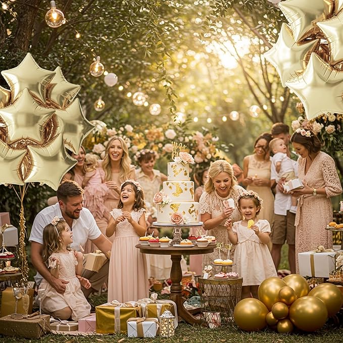 TONIFUL 15Pcs 18 Inch Large Champagne Gold Star Shape Foil Balloons Big Light Gold Stars Helium Mylar Ballons for Birthday Wedding Baby Shower Anniversary Engagement Party Decorations Supplies