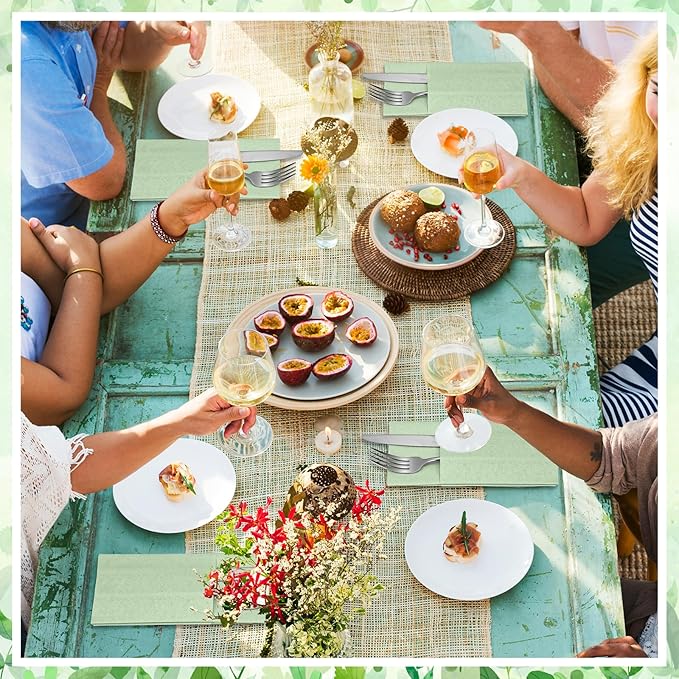 60 Pcs Sage Green Linen-Feel Paper Napkins with Built-in Flatware Pocket, Pocket Linen Napkins Prefolded Cloth Like Paper Napkins Bulk for Silverware Easter Wedding Baby Shower Birthday Bridal Party