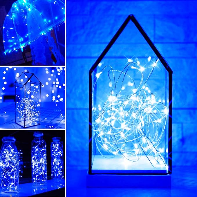 SmilingTown Starry Fairy String Lights 24 Pack 20 LED/Strand 7.2ft Firefly Copper Wire Lights Battery Powered Lights for Wedding Party Table Centerpiece Halloween Christmas Decorations (Blue)