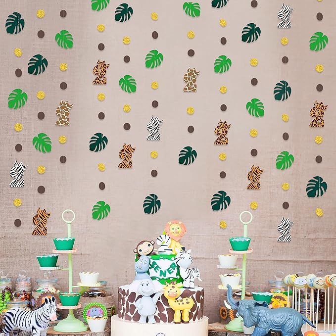Two Wild Birthday Party Decorations Brown Gold Circle Dot Palm Leaf Jungle Theme Garland 2 Year Old Bday Palm Leaf Dots Streamer for Safari Animal Welcome 2 the Jungle Happy Birthday Party Supplies