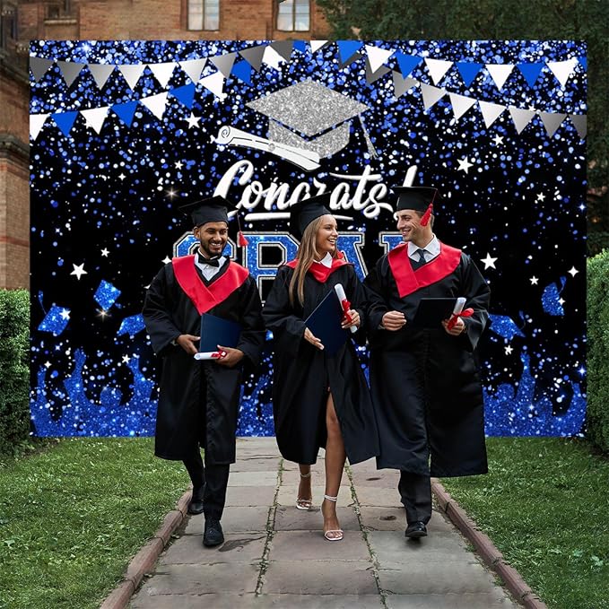 Mocsicka Graduation Party Decorations 2026 Congrats Grad Backdrops for Photography Bachelor Cap Congratulations Grad Photo Backdrop Graduation Prom Party Supplie