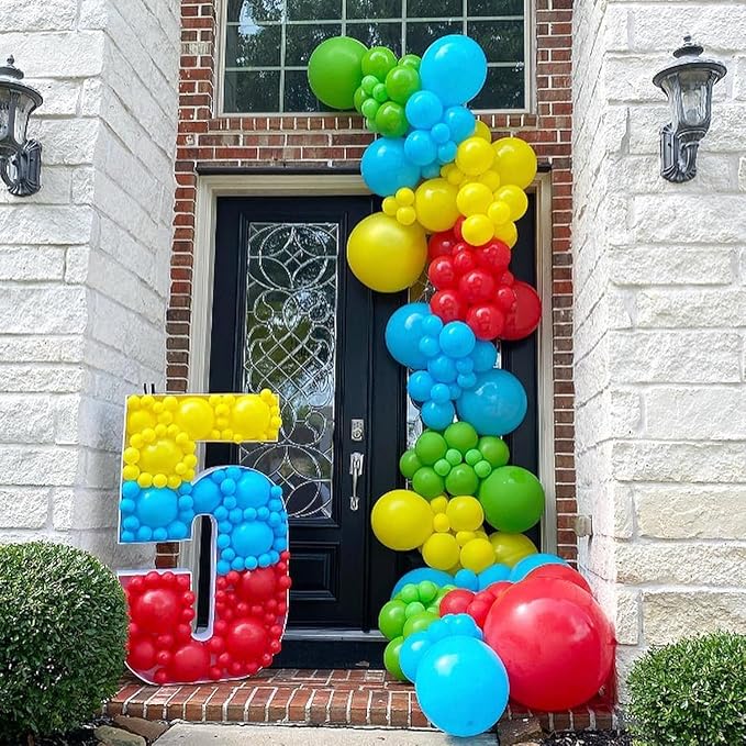 Red Yellow Blue Green Balloons Arch Kit, 131PCS Colorful Yellow Blue Red Green Balloons white Different Size for Video Game Party Rainbow Kid Birthday Party