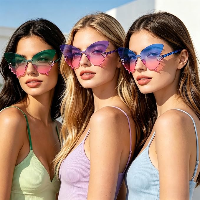 SUNOVELTIES 24/48 Pack Colored Party Glasses Bulk Butterfly Rimless Sunglasses Irregular Transparent Fun Glasses for Adult