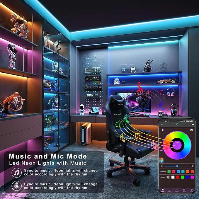 Ledagic Led Lights for Bedroom 150 ft (2 Rolls of 75ft), Music Sync RGB Led Strip Lights with Remote App Control, Color Changing Led Lights for Room Home Kitchen Party Decor