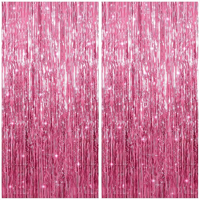 KatchOn, Pink Streamers for Party Decorations - XtraLarge 3.2x8 Feet 2Pcs Pink Backdrop Curtain Mothers Day Decorations Foil Fringe for Y2k Summer Flamingo Party Birthday Gender Reveal Decoration