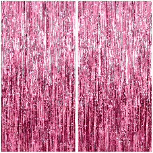 KatchOn, Pink Streamers for Party Decorations - XtraLarge 3.2x8 Feet 2Pcs Pink Backdrop Curtain Mothers Day Decorations Foil Fringe for Y2k Summer Flamingo Party Birthday Gender Reveal Decoration