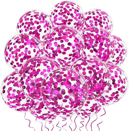 Hot Pink Confetti Balloons, 25 Pcs Thickened 12 Inch Clear Latex Balloon with Confetti Inside for Graduation Engagement Bridal Shower Party Baby Shower Birthday Party Decorations Supplies