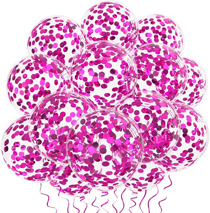 Hot Pink Confetti Balloons, 25 Pcs Thickened 12 Inch Clear Latex Balloon with Confetti Inside for Graduation Engagement Bridal Shower Party Baby Shower Birthday Party Decorations Supplies