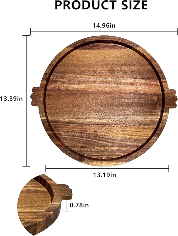 13" Round Acacia Wood Tray with 2 Built-in Handles | Versatile Serving Board for Coffee Table, Parties & Daily Dining | Large Charcuterie & Cheese Platter, Decorative Gift Tray