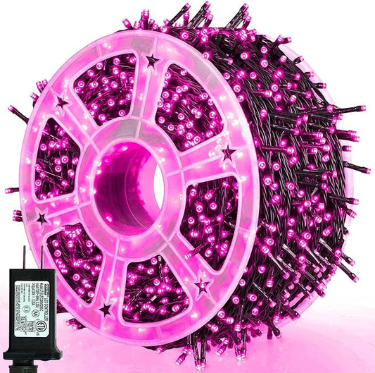 weillsnow Pink Valentine's Day Lights Outdoor, 164 FT 500 LED String Lights Plug in, 8 Modes Waterproof Fairy Lights for Valentines Day, Christmas, Party, Wedding, Bedroom, Garden Decorations