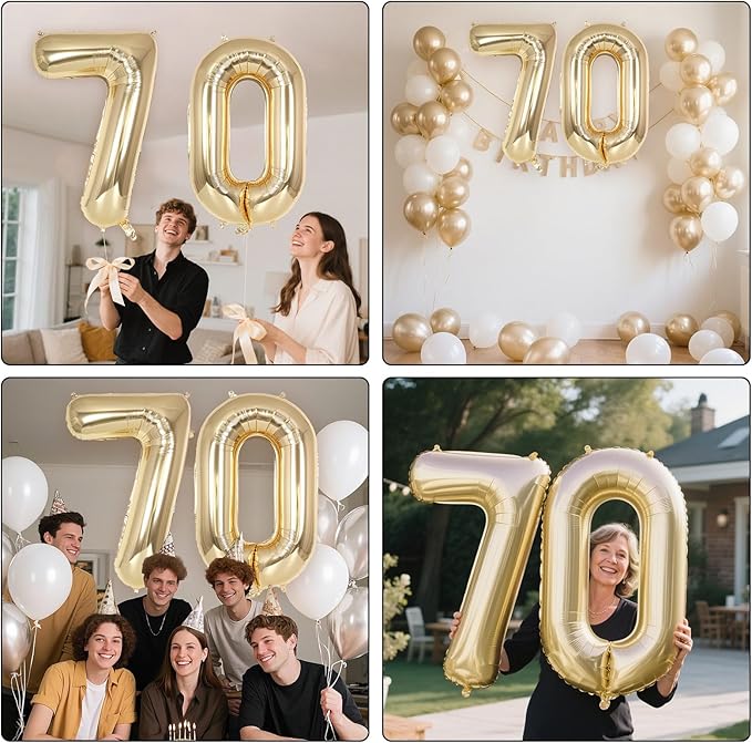 Champagne Gold Large Number 70 Balloon, 40 Inch Light Gold Foil Helium Number Balloons, Giant Mylar Number 70 Balloons for 70 Years Old Birthday Party Anniversary Decorations (Champagne Gold 70)