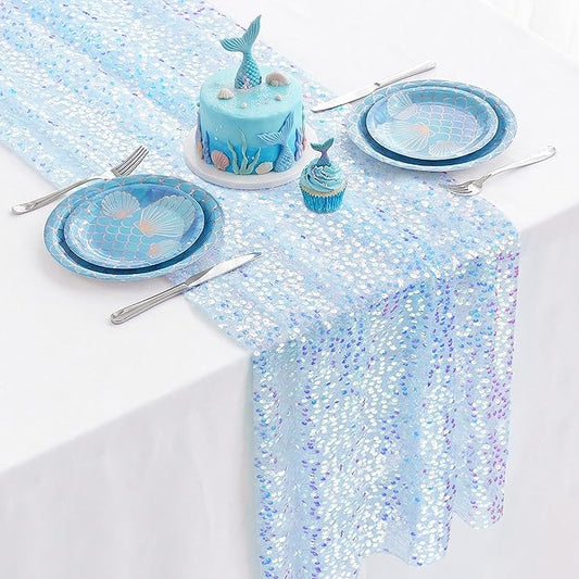 FEXIA Blue Sequin Table Runner 11 x 72 Inches, Sparkly Royal Blue Table Decoration for Wedding, Baby Shower Graduation Party Birthday, Ocean Theme Party, Shimmer Decor for Dining Table, Bridal Shower
