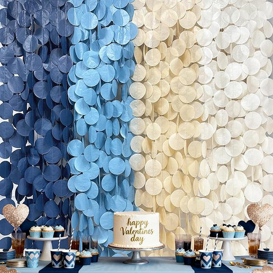 205 Ft Dusty Blue Party Decorations Navy Blue Khaki Beige Circle Dot Backdrop Garland Tissue Paper Polka Dots Hanging Streamer for Baby Shower Birthday Graduation Wedding Bachelor Nautical Party
