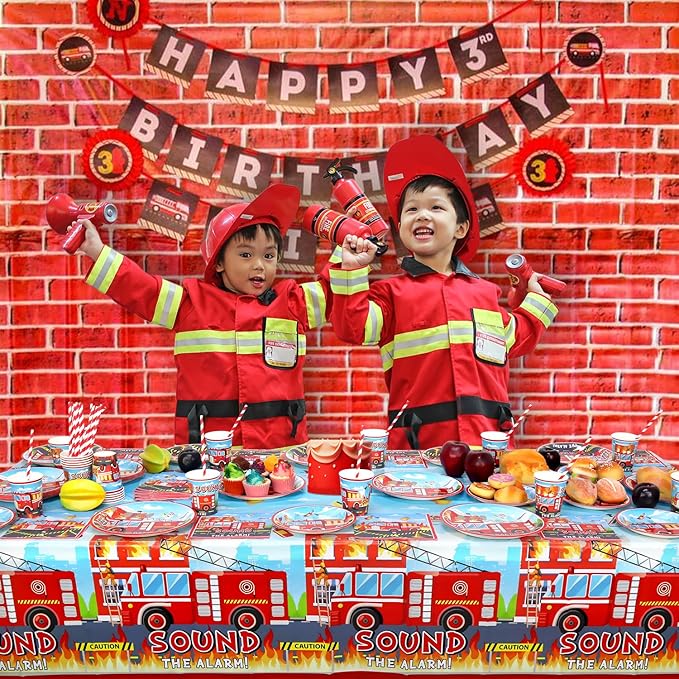 Firetruck Party Supplies - Fire Truck Party Tableware - Dinner Plates Desserts Plates Cups Napkins Tablecover Straws for Truck Theme Party Baby Shower Supplies, Serves 20 (20)