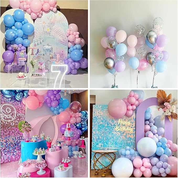 HILAVO Pink Purple Blue Balloon 60Pcs 12 Inch Metallic Pastel Balloon Iridescent Pearl Pink Blue Purple Party Balloons for Girls Mermaid Snowflake Princess Birthday Baby Shower Party Decoration