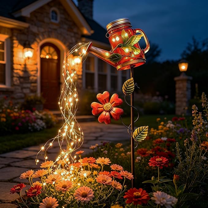 SRNPMIU Solar Watering Can Light, Yard Outdoor Decor Lights, IP65 Waterproof, Hanging Hummingbird Garden Light, Outside Garden Flower Bed Decor, Women Gift, Birthday Gifts