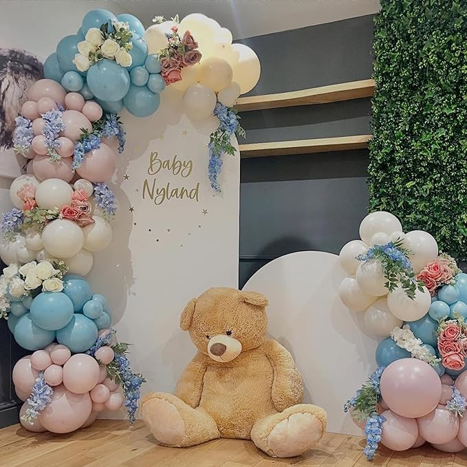 HILAVO Pink and Blue Balloon Arch Kit 133 Pcs Gender Reveal Balloons Garland Pastel Pink Dusty Blue Latex Party Balloon for Boy or Girl Gender Reveal Birthday Bridal Baby Shower Party Decorations