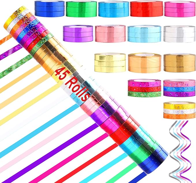 45 Roll Curling Ribbon for Gift Wrapping Shiny Ribbons Metallic Balloon Ribbon for Crafts Bows Presents Florist Wedding Party Festival Art Craft Decor, 11 Yards Per Roll, 3/16 Inch Wide 3/16" - Set3