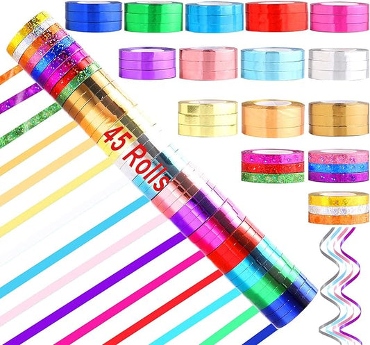 45 Roll Curling Ribbon for Gift Wrapping Shiny Ribbons Metallic Balloon Ribbon for Crafts Bows Presents Florist Wedding Party Festival Art Craft Decor, 11 Yards Per Roll, 3/16 Inch Wide 3/16" - Set3