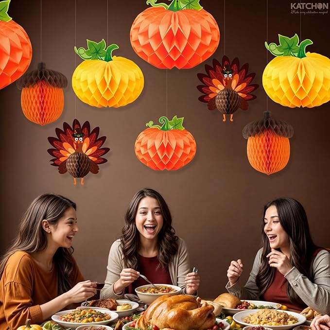 KatchOn, Thanksgiving Hanging Decorations - Pack of 9 | Turkey Centerpieces, Thanksgiving Decorations Indoor | Turkey Decorations, Pumpkin Decorations | Friendsgiving Party Decorations, Harvest Décor