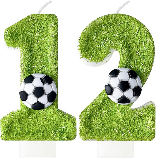 Birthday Candles Numbers，Soccer Birthday Decorations，Suitable for Girl and boy Cake Toppers, Wedding Cakes, Anniversaries, Party Celebrations, Birthday Decorations (Number 12)