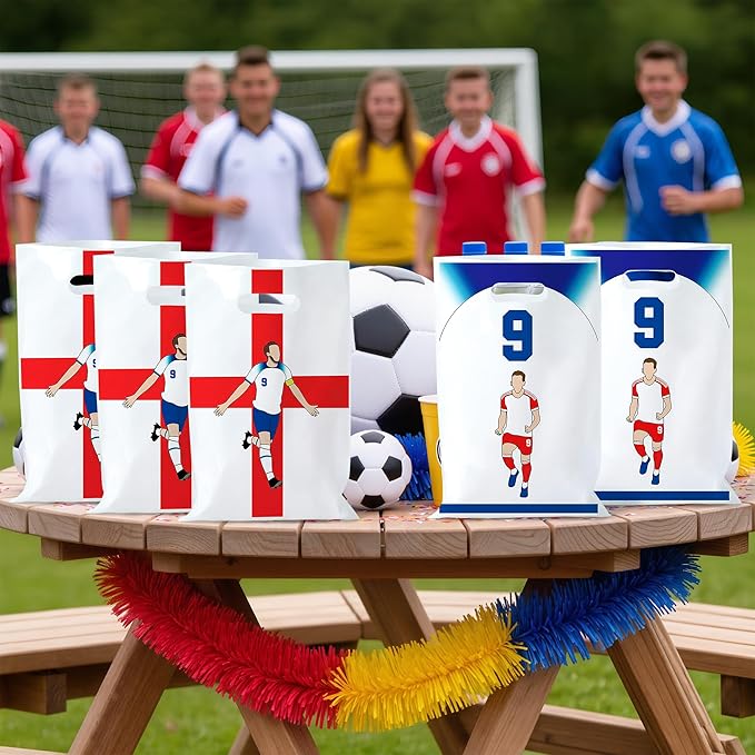 Andi Cppss Soccer Birthday Party Favor Bags - 50PCS Blue Red and White Soccer Goodie Snack Bags for Team Football Gift Bag for Snacks Football Treat Bag for Kids Birthday Game Celebration Party Favors