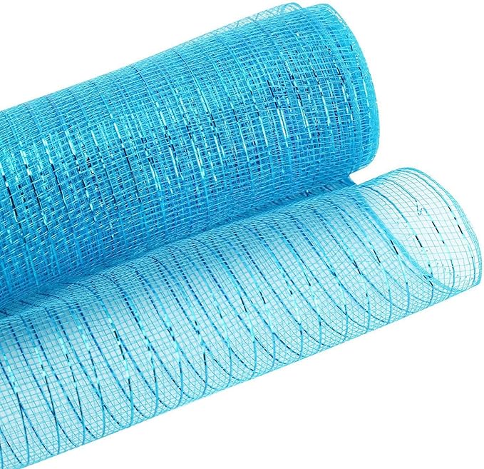 3 Rolls Blue Silver Deco Mesh Ribbon for Wreath Making Supplies, 10 Inch x 30FT Metallic Foil Burlap Deco Mesh Fabric for DIY Crafts Summer Christmas Door Wreath Swags and Decorating